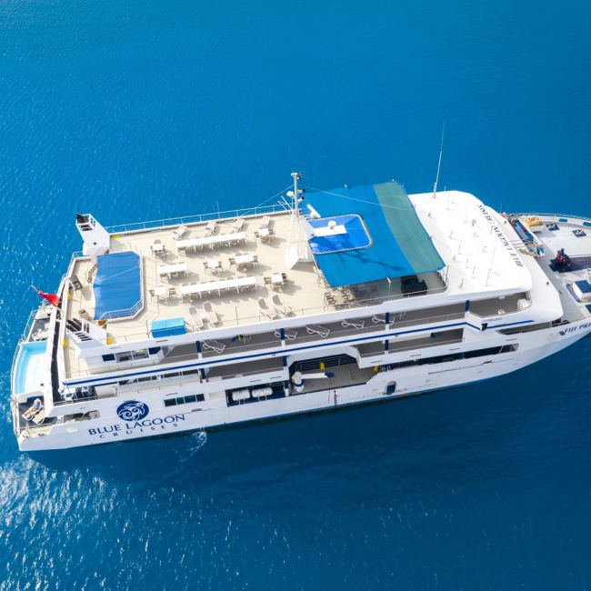 Blue Lagoon Cruise Ship Aerial View An overhead aerial photograph of the Blue Lagoon cruise ship anchored in crystal-clear turquoise